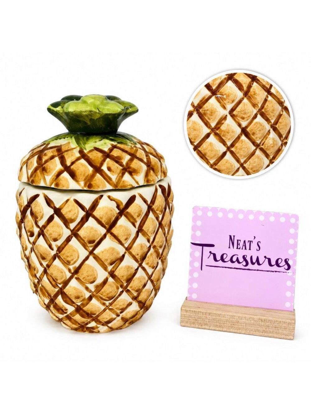 Alco PINEAPPLE Shape Ceramic Rubber Sealed Lidded 6" Tall Canister Candy Jar